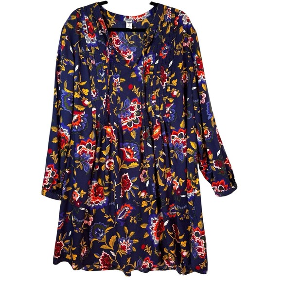 Old Navy Dress Women's Size XL Floral Print Pintuck Long Sleeve Sheath Tassels - Picture 2 of 12